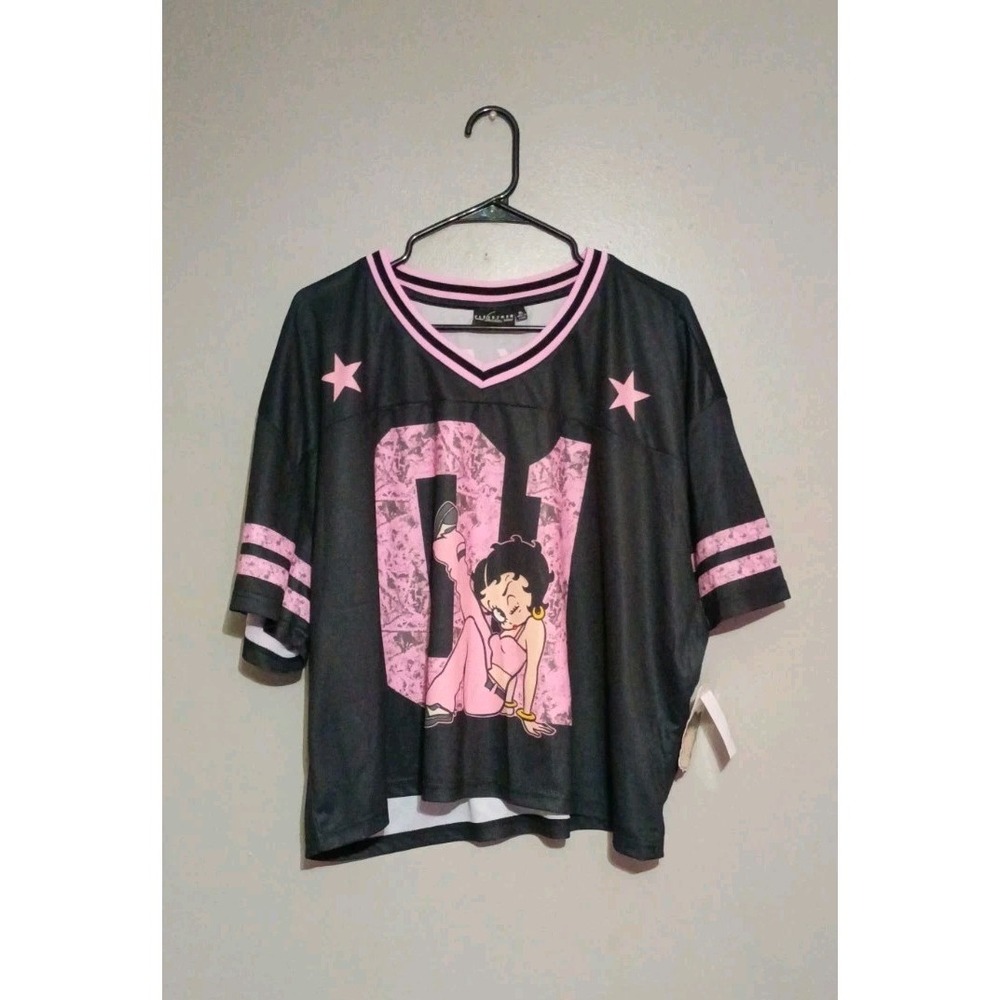 Betty Boop Women's and Women's Plus Graphic Cropped Football Jersey Top,Size Xl